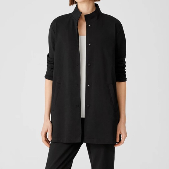 Eileen Fisher Jackets & Blazers - EILEEN FISHER COTTON PONTE STAND COLLAR BLACK JACKET